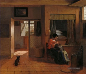 Innenraum mit einer Mutter  die ihr Kind Haar bekannt Asa Mütter Pflicht genre Pieter de Hooch Entlausung Ölgemälde